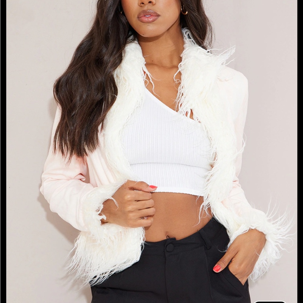 PLT - Light Pink Faux Suede Faux Fur Trim Jacket - Large